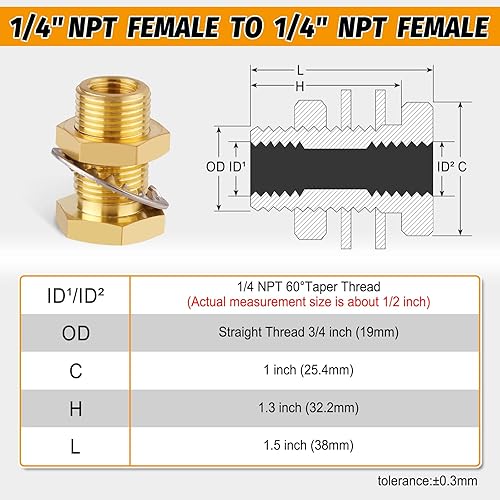 Vista 14 de KOOTNAS - Paquete de 2 accesorios de mamparo de latón macizo, conector de latón recto macho de 1 pulgada con anillo ondulado de metal, longitud