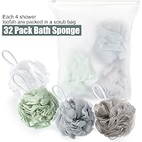Vista 6 de Shellwei 32 Pcs Bath Sponge Shower Loofahs Bulk 60 g Charcoal Large Mesh Puff Soft Scrubber for Men and Women Exfoliating Shower Pouf Balls with
