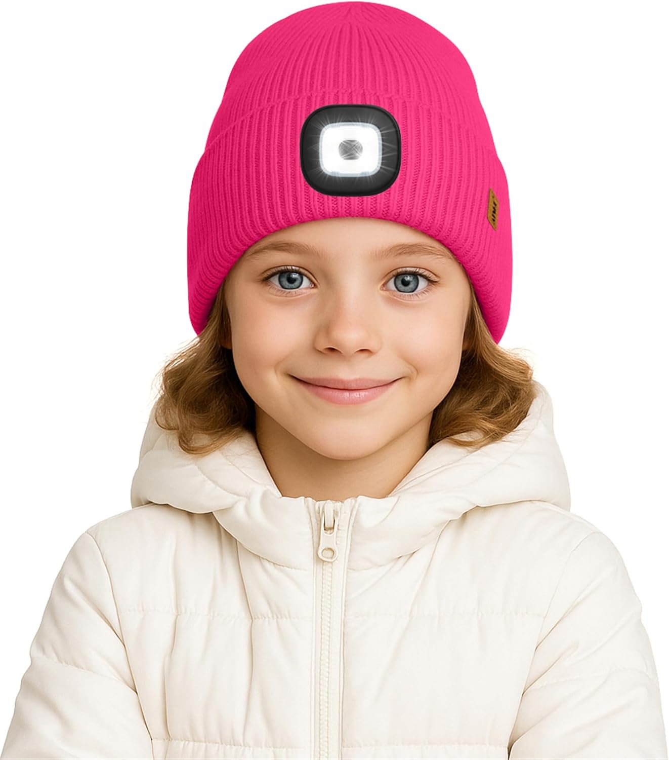 ATNKE Kids LED Lighted Lined Fleece Beanie Hat, USB Rechargeable 4 LED Run Headlamp Bright Cap Gifts for Boys and Girls