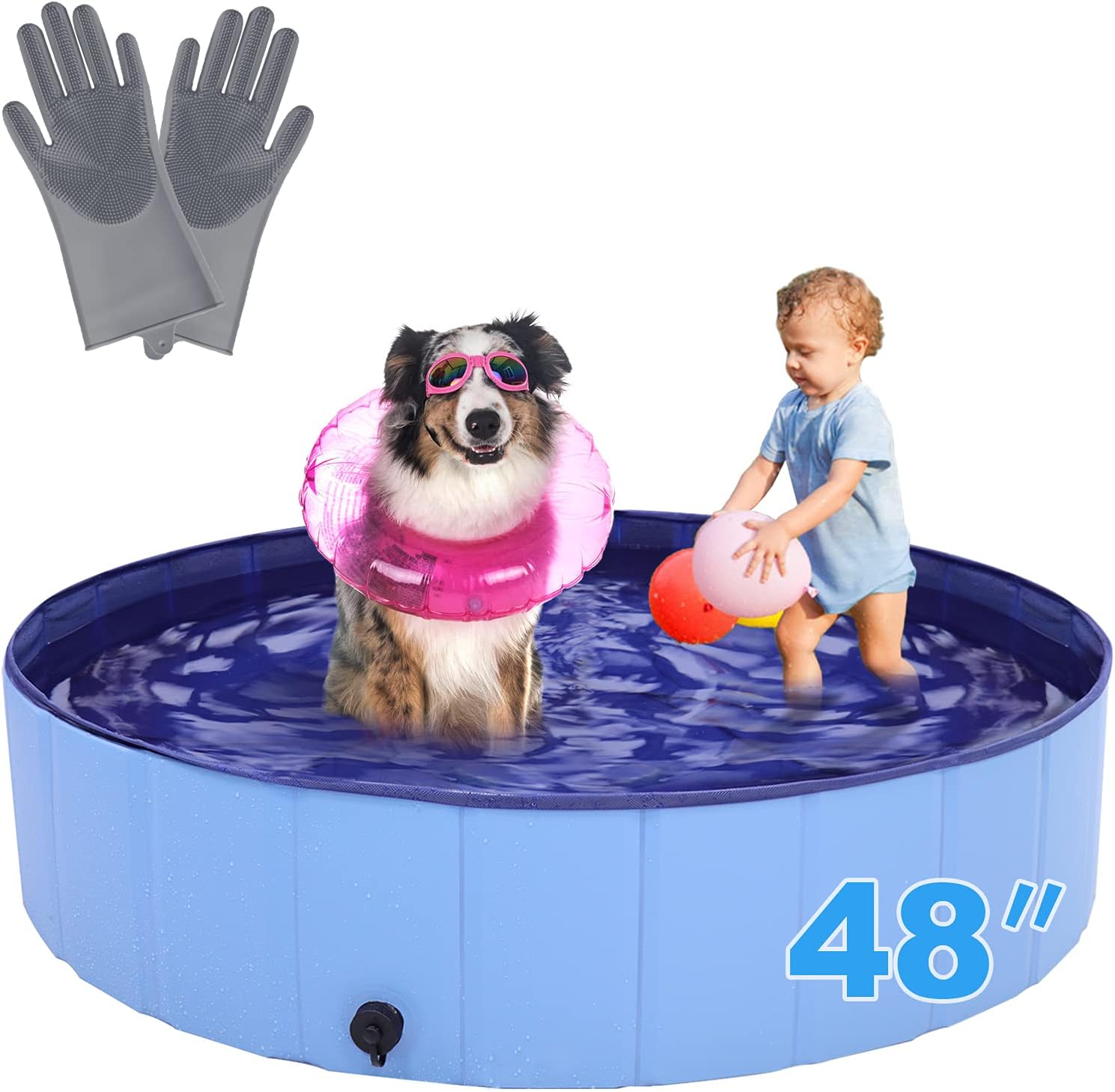 Dog Swimming Pool, RQN 48" Pet Pools for Dogs, Slip