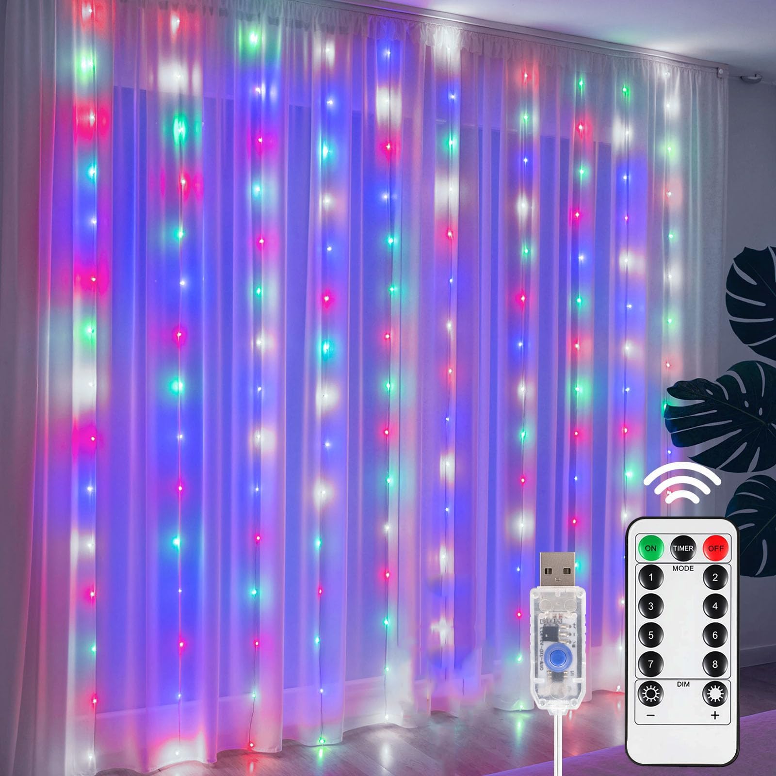 Ramadan Led String Lights,9.8 x 9.8 FT Battery Operated Eid Mubarak LED Fairy Lights with 8 Modes Remote,Festival Decoration Light Shiny Hanging Window Garden Decors for Xmas Ramadan (Multicolor)