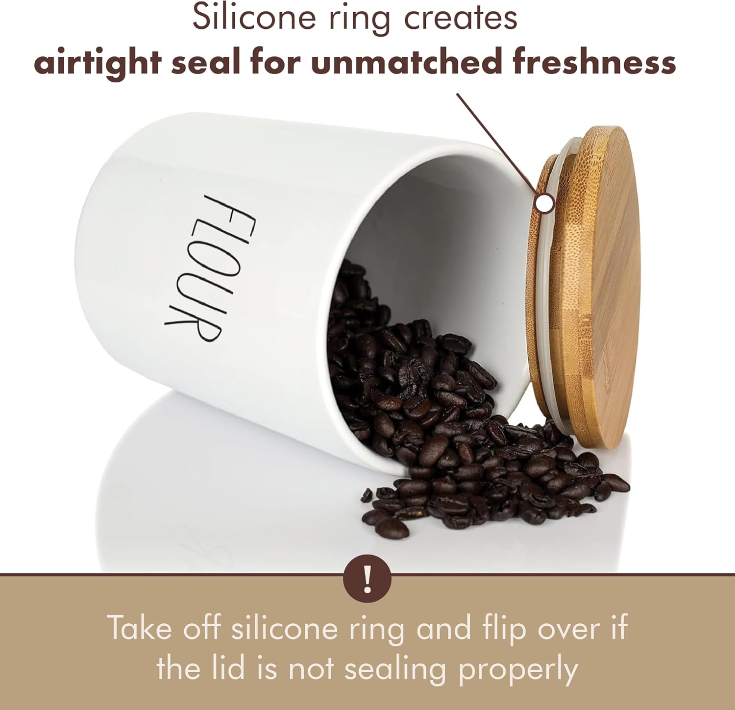 ARTHAUSEN Bundles - White Ceramic Storage Jar Canister - Airtight Bamboo Lid w/Silicone Seal, Spoon - Modern Abstract Art Design for Kitchen Counter or Bathroom - Flour & Sugar Bundle - 4 cup / 108