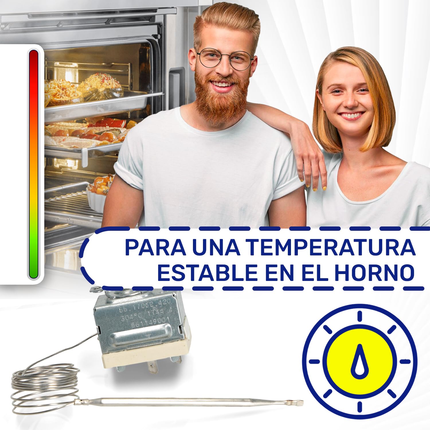 Termostato para Horno 304°C con Código Original 5611490011 561149001/1 3890770047 3890770245 para AEG para Electrolux para Zanussi 55.17062.420 para Ego - Garantía de 10 Años - MONTERAL