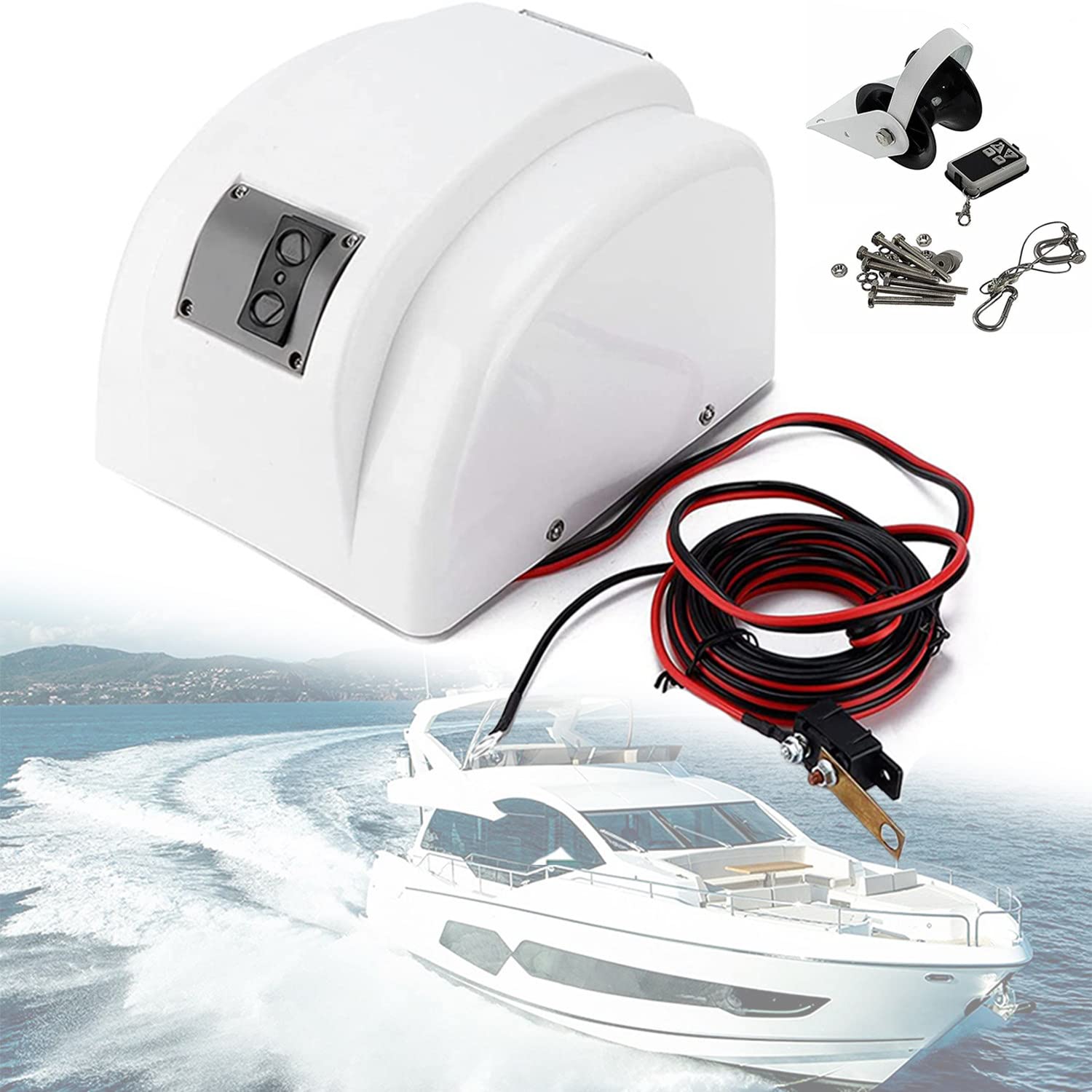 Verricello elettrico per ancora, verricello elettrico per ancora, 12 V, kit per salpa ancora con telecomando, ancora fino a 25 libbre, barca per barche da pesca, pontone marino d'acqua salata