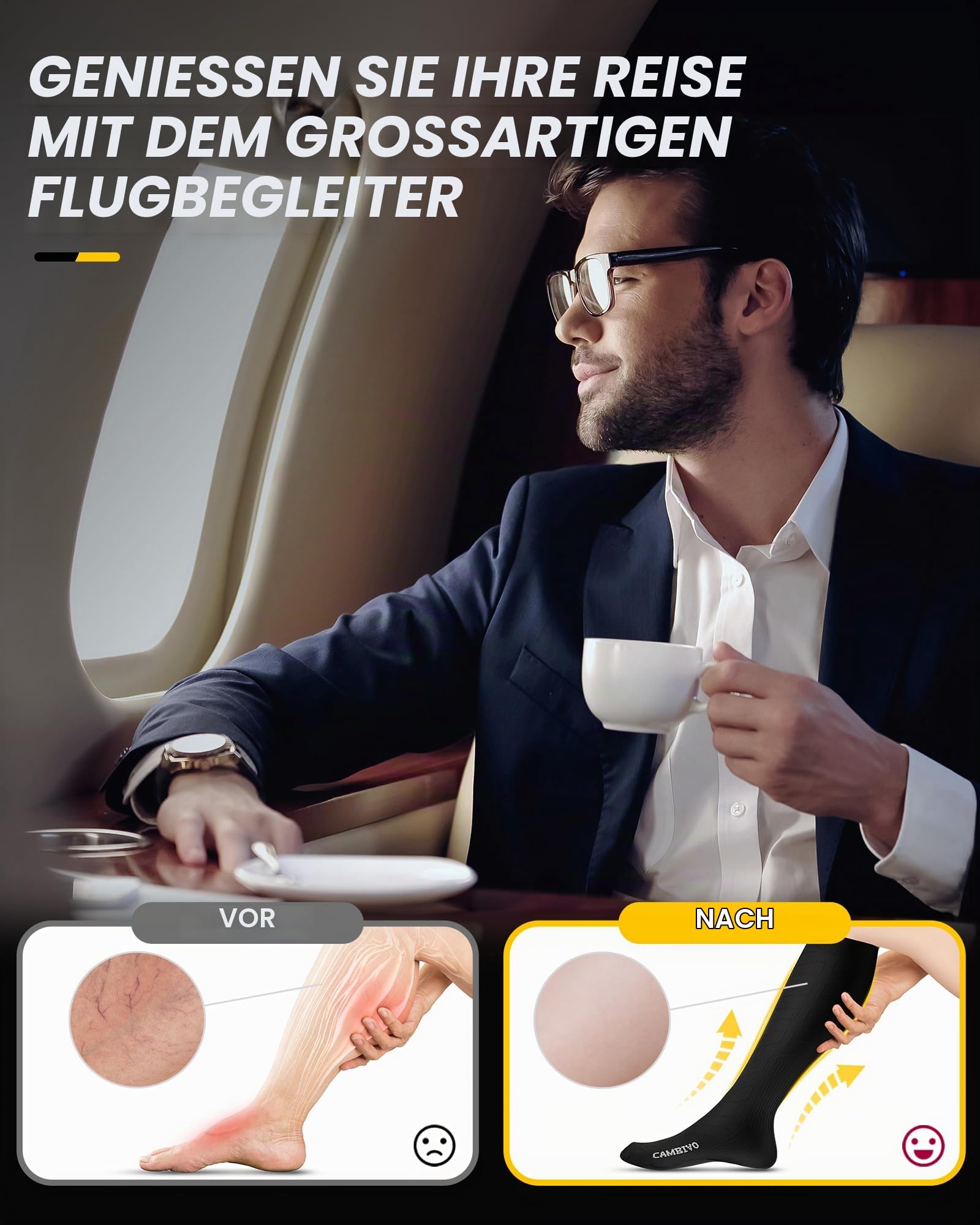 CAMBIVO 3 Paar Kompressionsstrümpfe Herren Damen, Stützstrümpfe, Compression Socks, Kompressionssocken, Thrombosestrümpfe für Erholung, Laufen, Reise, Flug, Shifahren, Alltag (Packung mit 2)
