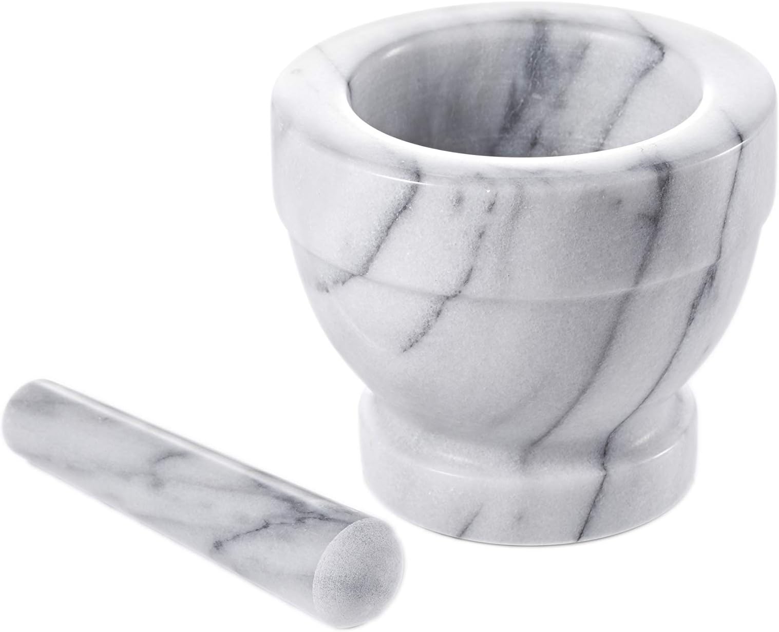 JEmarble Mortar and Pestle Set 4x4 inch, Natural Stone Surface Polished for Easy Cleaning, Heavy/Durable/Elegant (White)