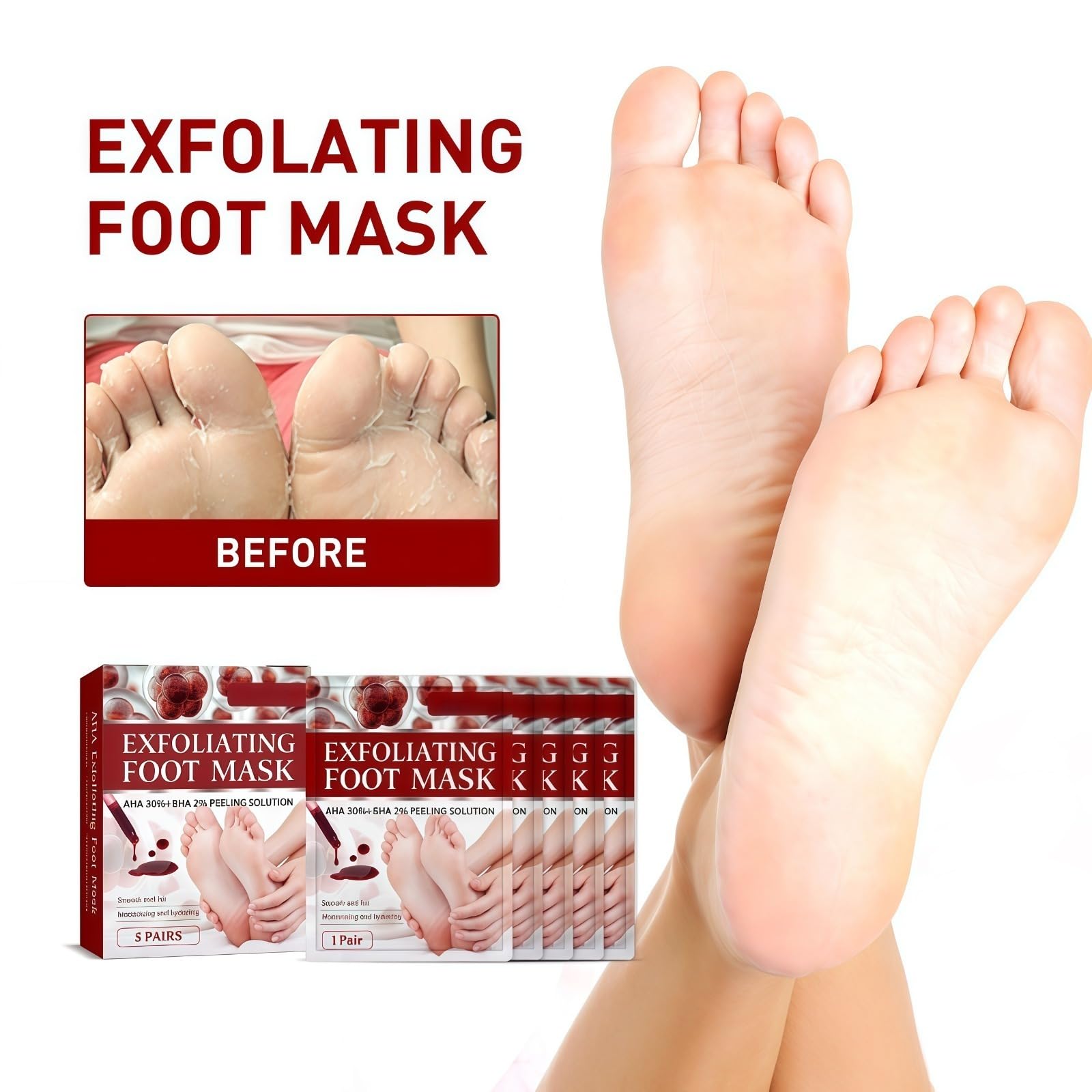 Máscara de pie para peeling de melocotón, máscara de pies hidratante con nueces de coco- Cuidado de callos y pieles muertas - Pie Hidratante, exfoliante, callo peeling pies