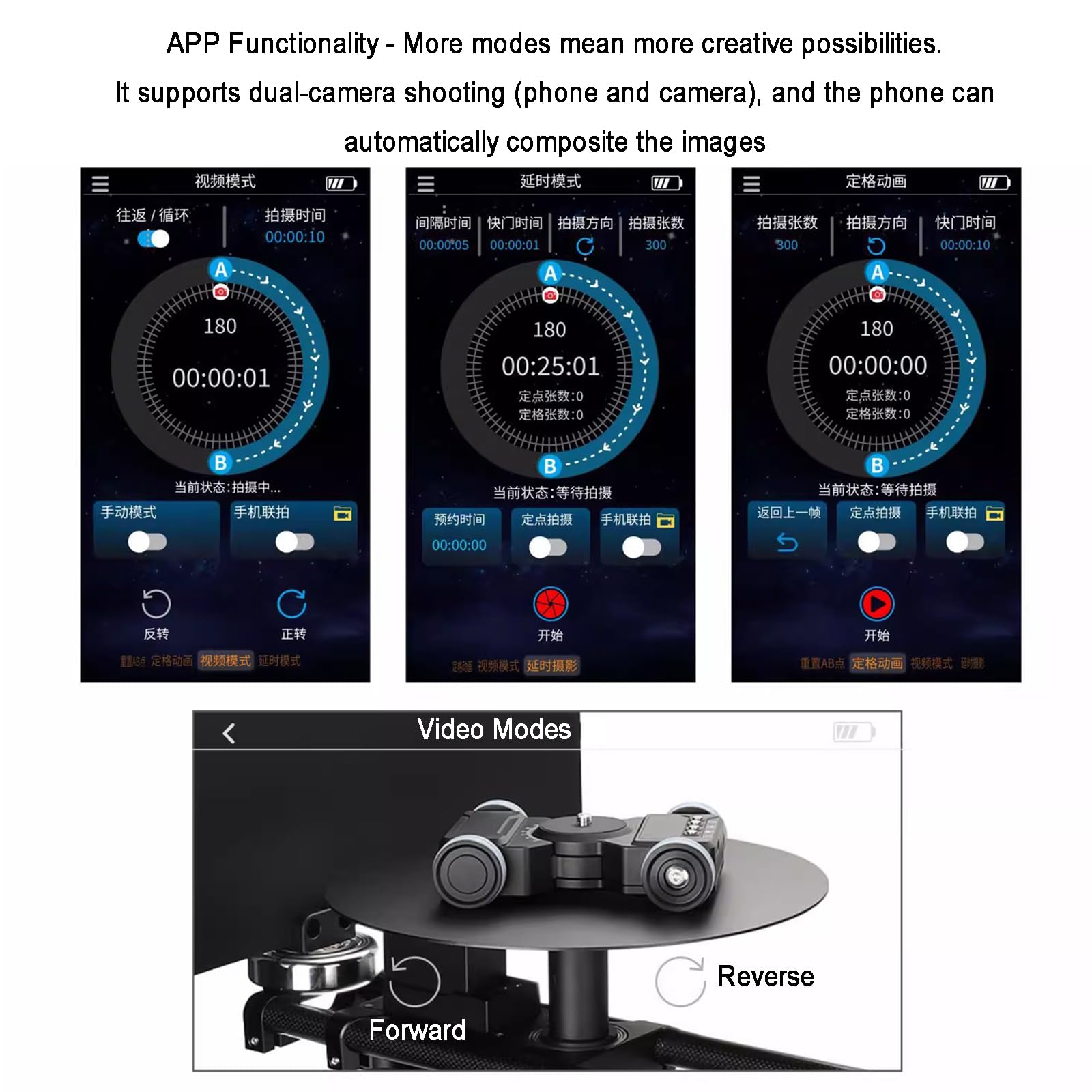 Giradischi motorizzato per cabina fotografica con controllo app, compatibile con fotocamere DSLR e videocamere, treppiede da 12 pollici, filettatura da 1/4" e 3/8", ideale per fotografia time-lapse