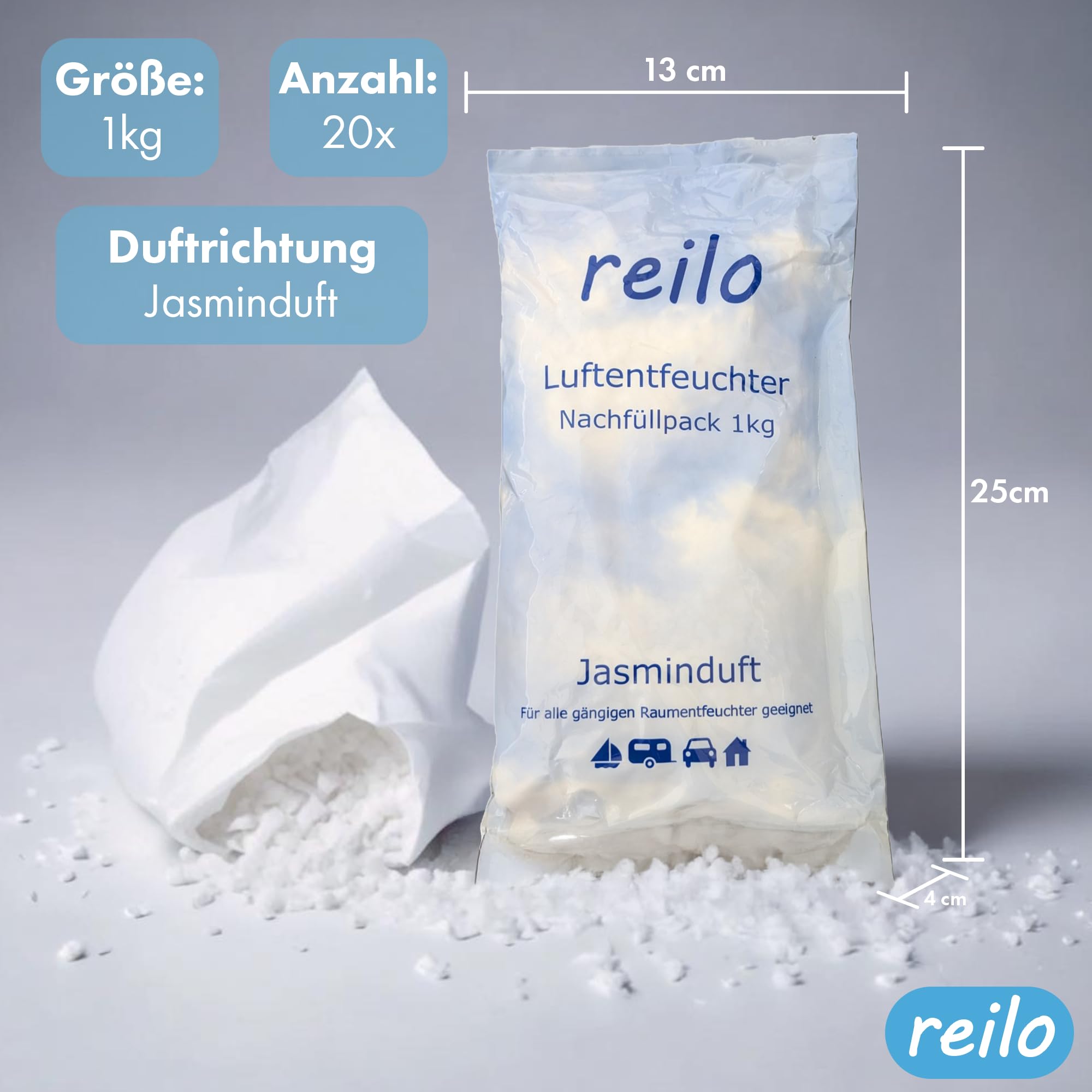 Jasminduft 20x 1kg Luftentfeuchter Granulat, Nachfüllpack