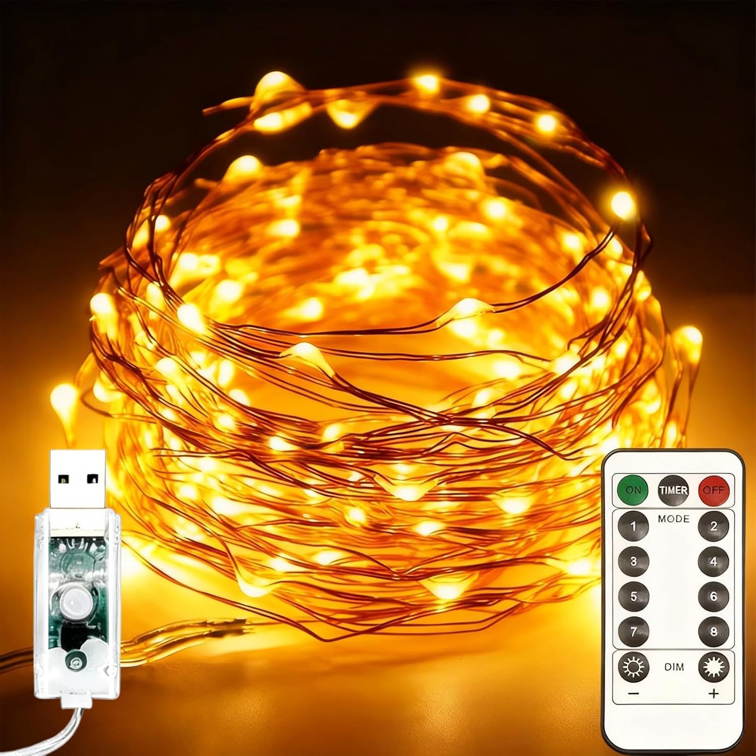 Twinkle Star Fairy Lights, 20m 200 LED USB Plug in Copper Wire String Lights with Remote Control/8 Modes/Timer, Christmas Lights for Bedroom Indoor Lighting Xmas Tree Decoration, Warm White