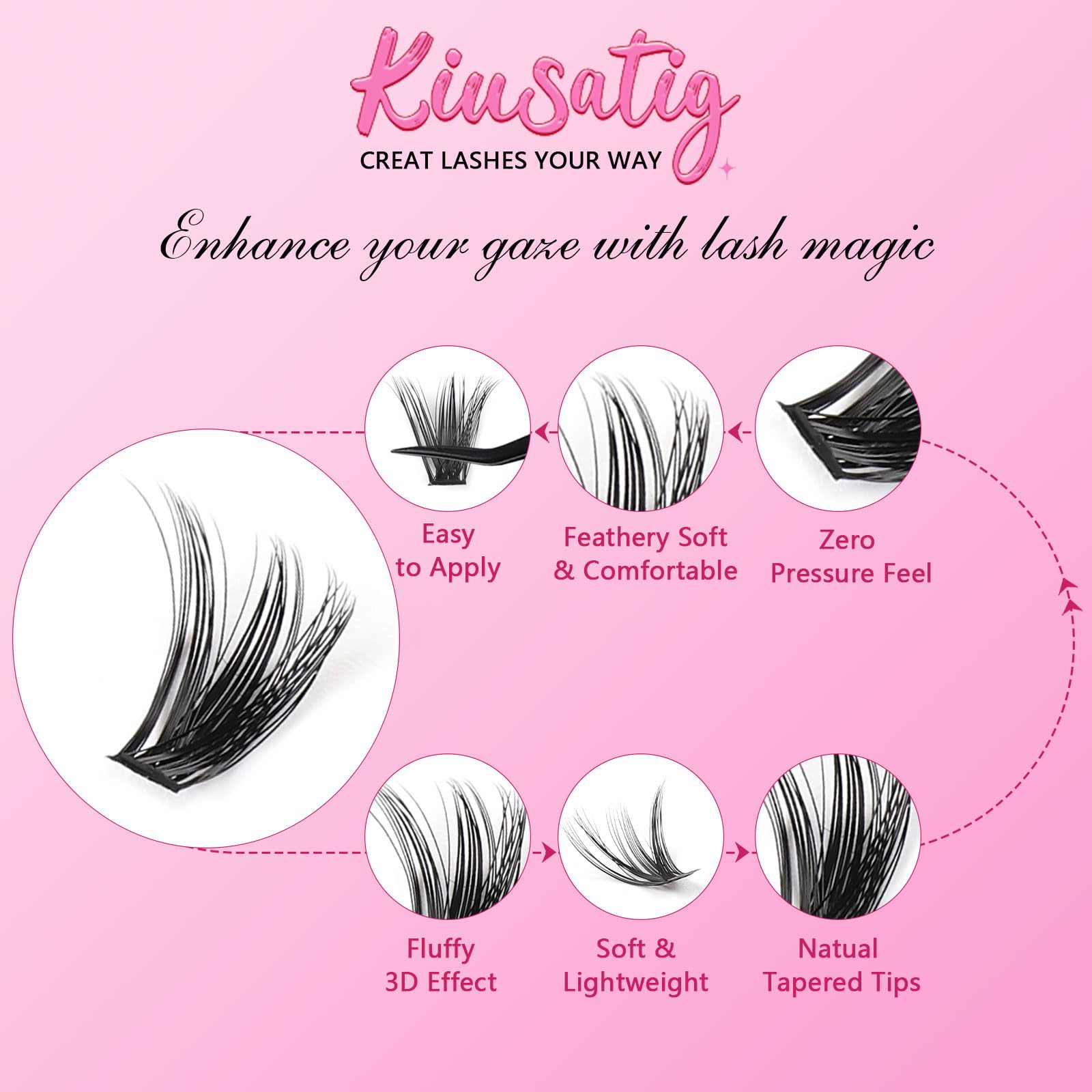 Kiusatig Eyelash Extension Kit 190PCS DIY Individual Eyelashes Kit Cluster Lashes D Curl 8-16mm Lash Extension Kit with Lash Bond and Seal Lash Kit with Lash Tweezers Set(30D+40D-8-16Mix Kit) - Image 4
