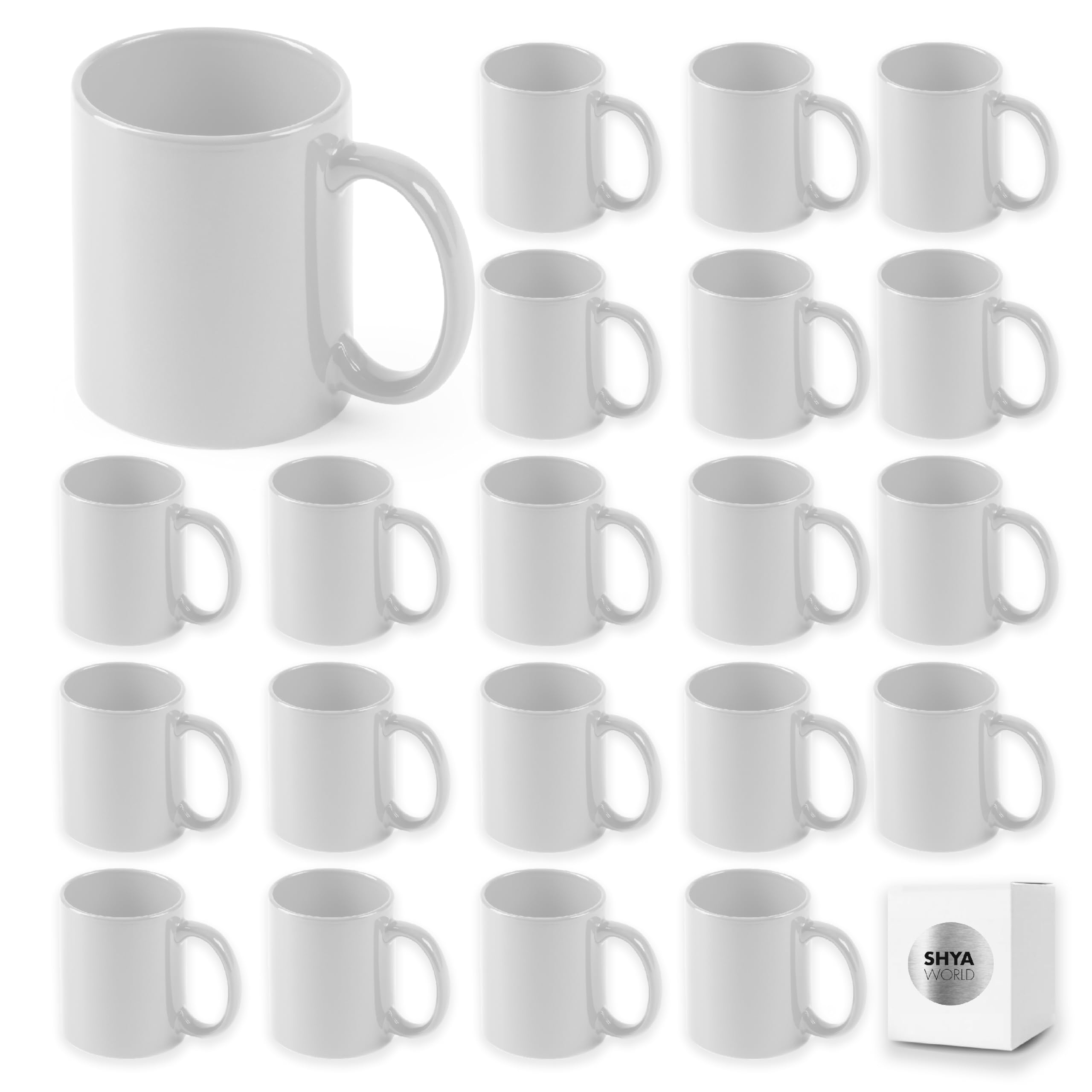 36 Tazas blancas de cerámica 370ml presentada en caja individual. Aptas para microondas y lavavajillas. (Blanco, 36)
