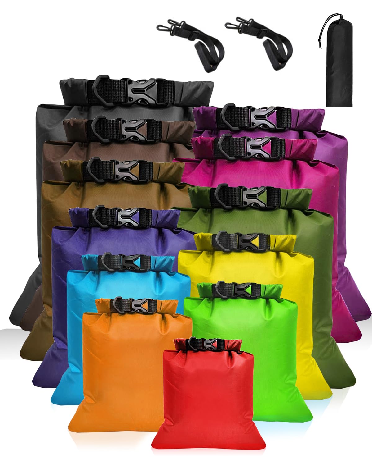MOXTOYU 12 Pack Dry Bags Waterproof, Dry Bag Set with Organiser Storage Bags for Camping Hiking Fishing Cycling Outdoor Travel Dry Sack