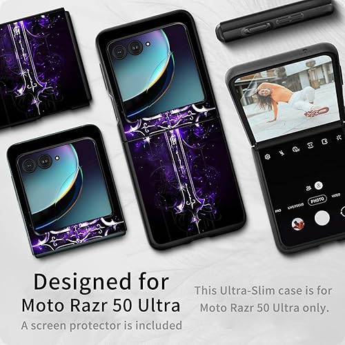 Vista 80 de Funda para Motorola Moto Razr Plus 2023 con protección de pantalla, cubierta trasera de policarbonato duro delgada y ultrafina con patrón de estante