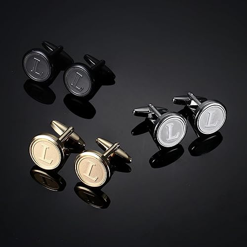 Miniatura 7 de LOLIAS 3 pares de gemelos con iniciales para hombre, juego de gemelos clásicos para hombre, estilo casual a formal, con caja de regalo, gemelos