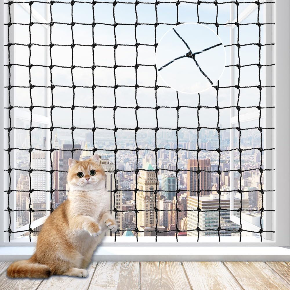 Vmxlso Red Balcon Gatos 8 × 3m, Reutilizable Red Gatos Balcon, Red Proteccion Gatos Reforzada con Alambre, Transparente Red Gatos con 25m de Cable de Fijación y Accesorios, para Tragaluces, Puertas