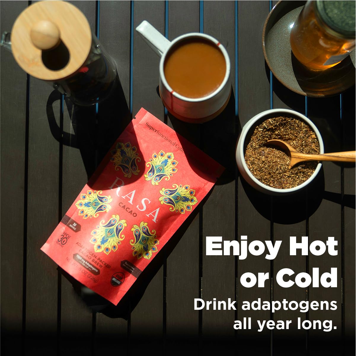 RASA Cacao – Adaptogenic Mushroom Coffee Alternative | Vegan, Keto, Whole 30, Ayurveda Wellness Tonic with Chaga + Reishi (8 oz. / 30 Servings)