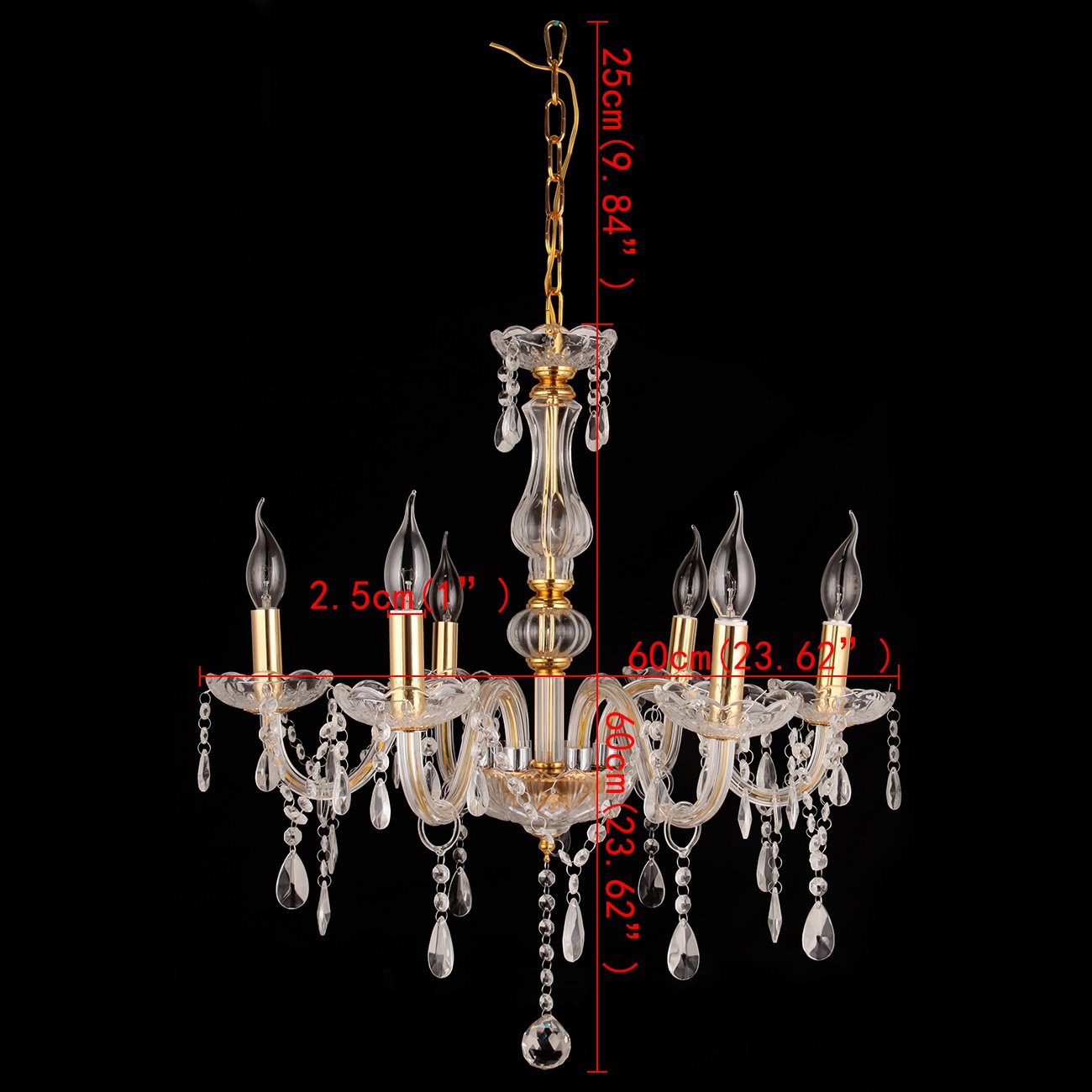 Ridgeyard Classico 6 Luci Pampille Lampadario Vetro K9 Cristallo Lampada Da Soffitto Lampada Apparecchio