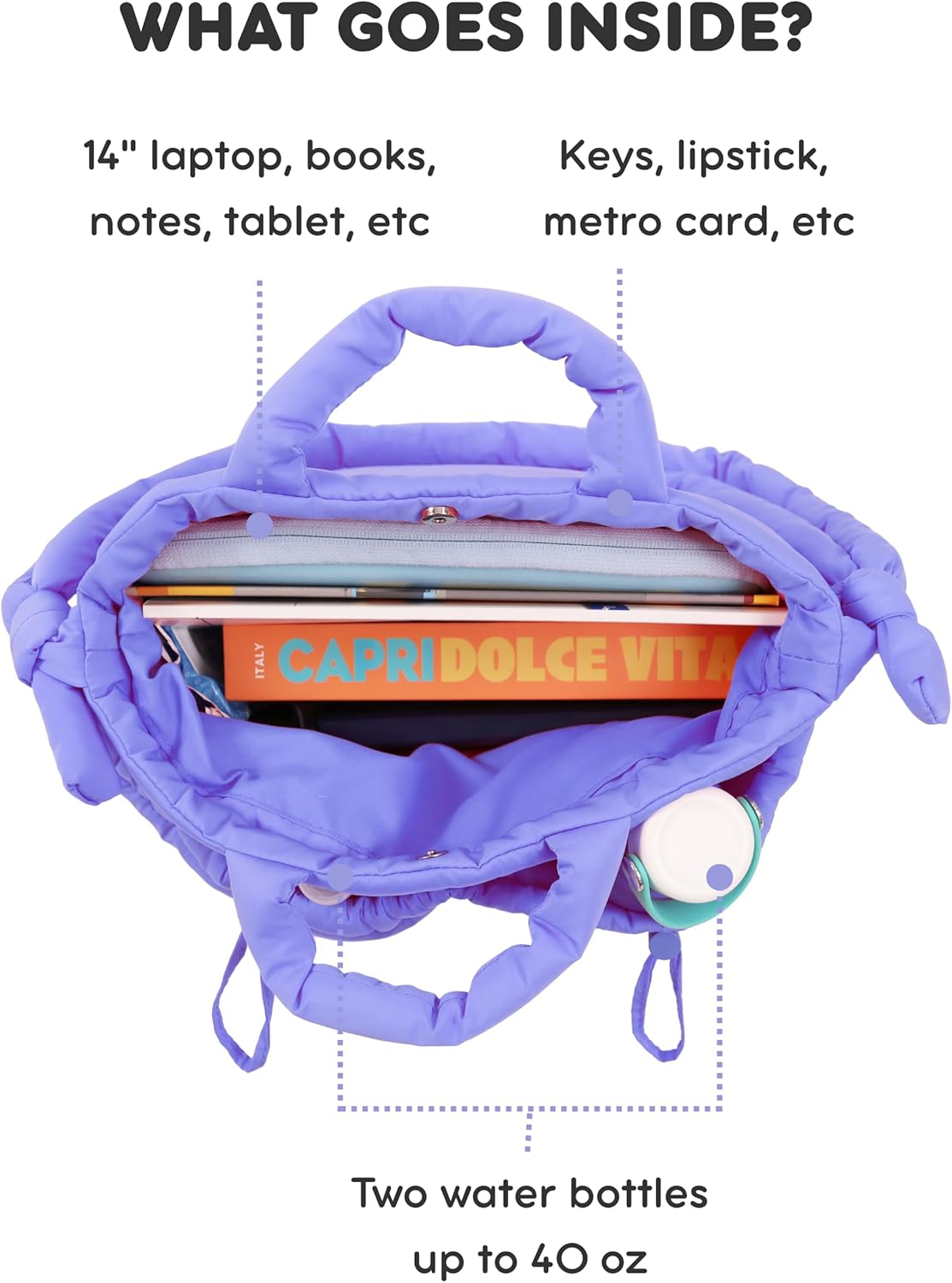 J World Quilted Puffer Tote Bag for Women. Puffy Shoulder Handbag Converts to Puff Backpack. Fluffy Bubble Purse Work Travel - Image 7