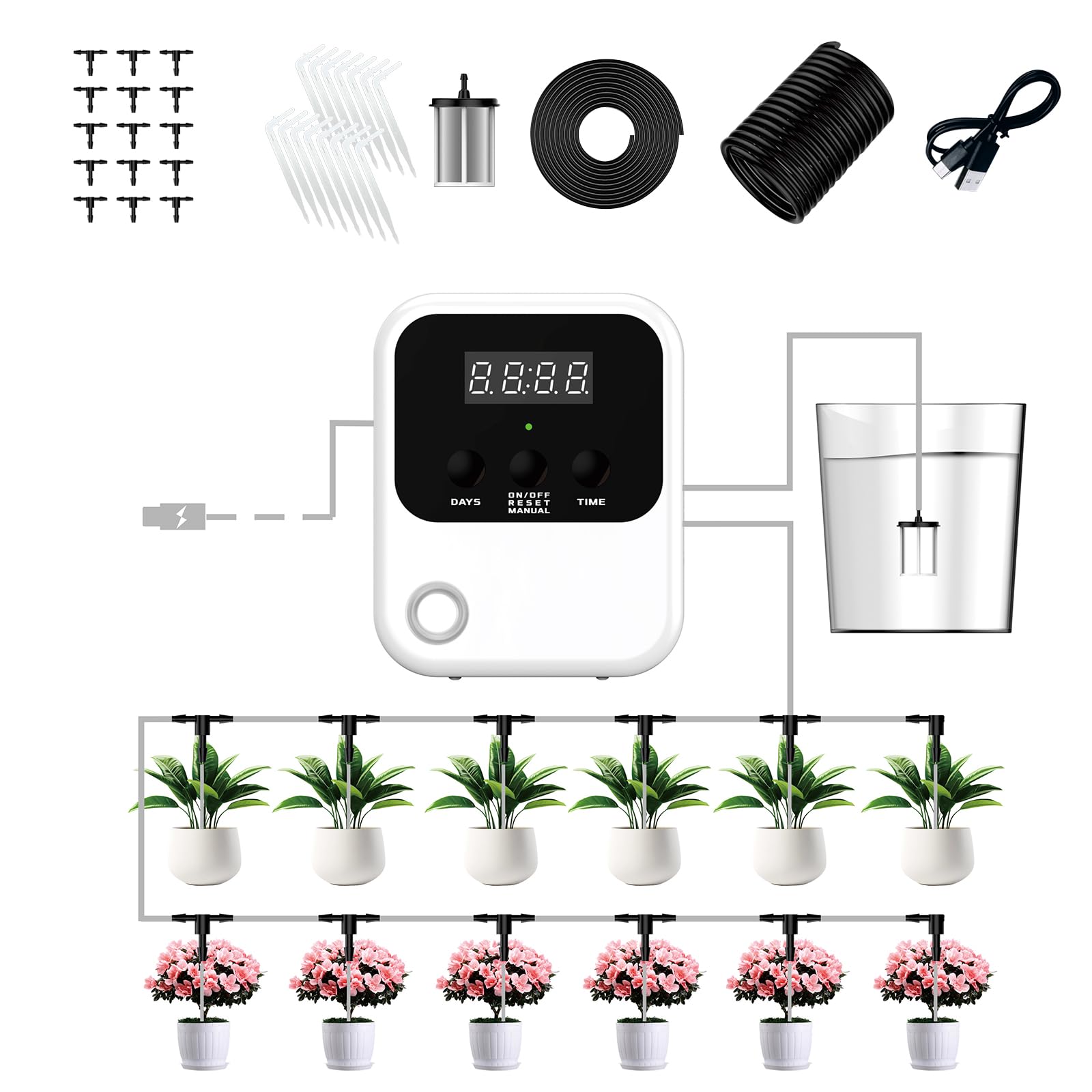 Arrosage automatique intérieur, arrosage des plantes d'intérieur pour 15 plantes en pot, 600 modes d'arrosage rechargeables, système d'arrosage automatique de minuterie (USB)