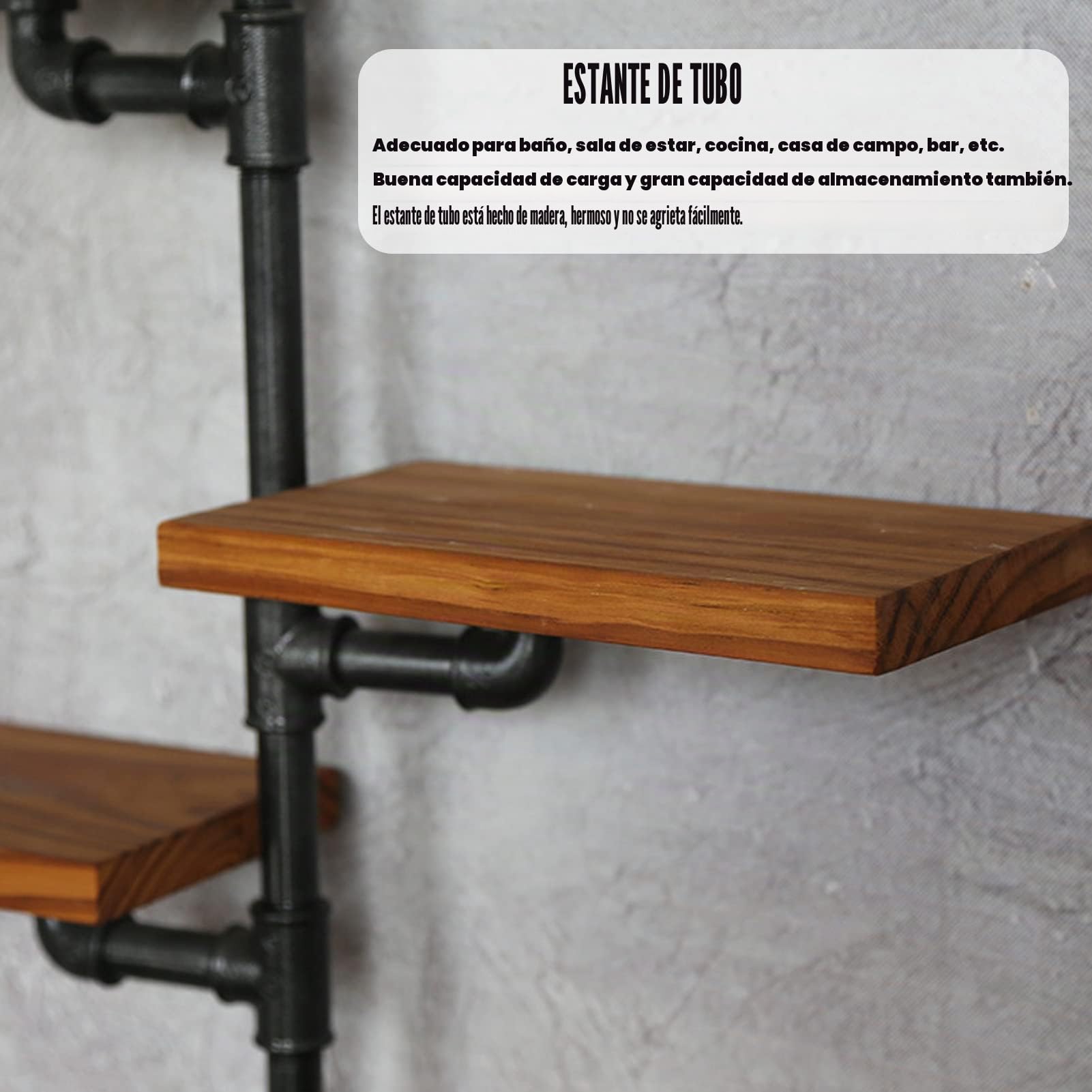 Estantes Flotantes Montados en la Pared, Estante de 4 Capas Estilo Retro Estantería de Tubería Industrial para el Dormitorio y Sala de Estar