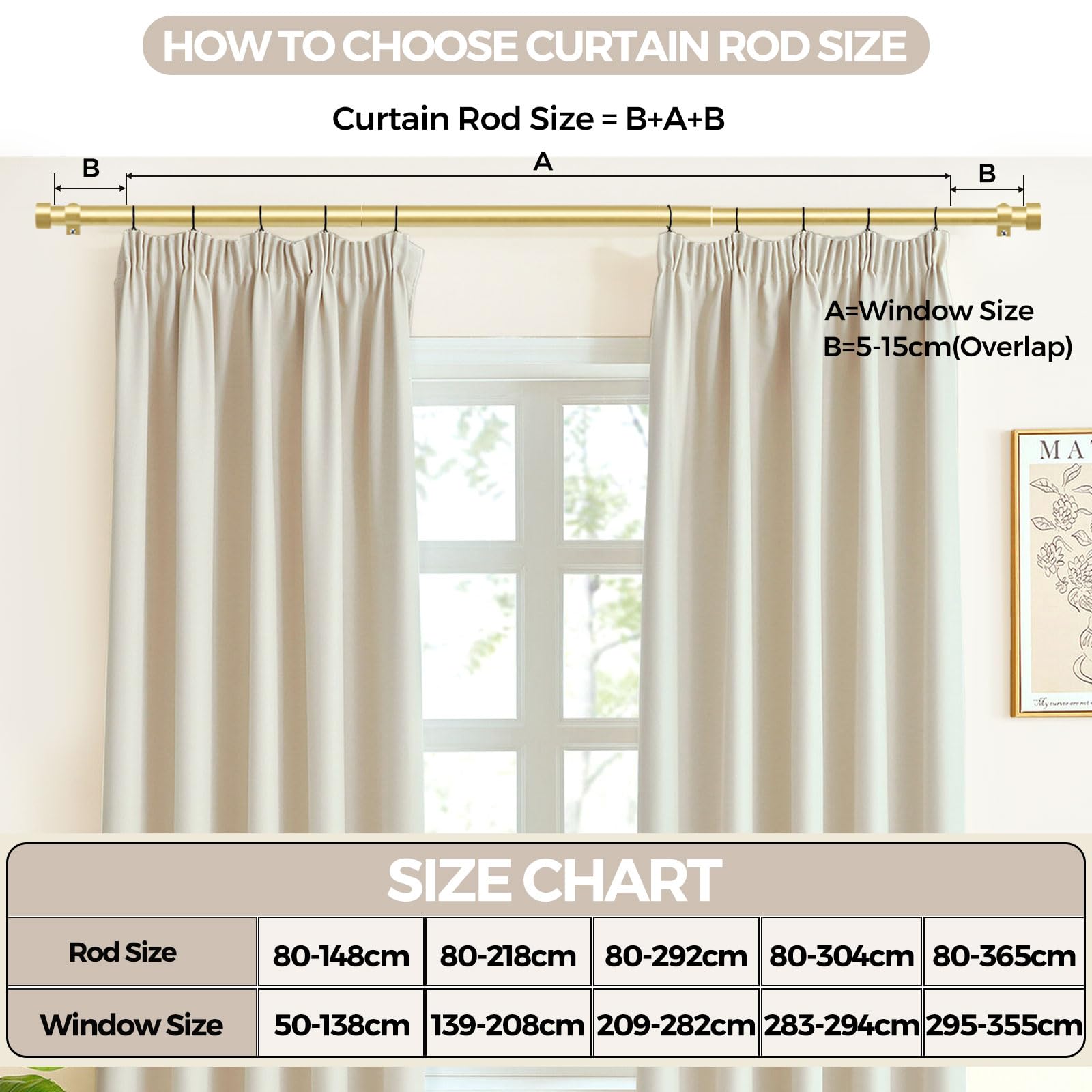 KAMANINA Coppia Aste Per Tende Dorate Regolabili 80-148 Cm Con Terminali Trasparenti - Set Da 2 Bastoni Per Tende A Soffitto O Parete