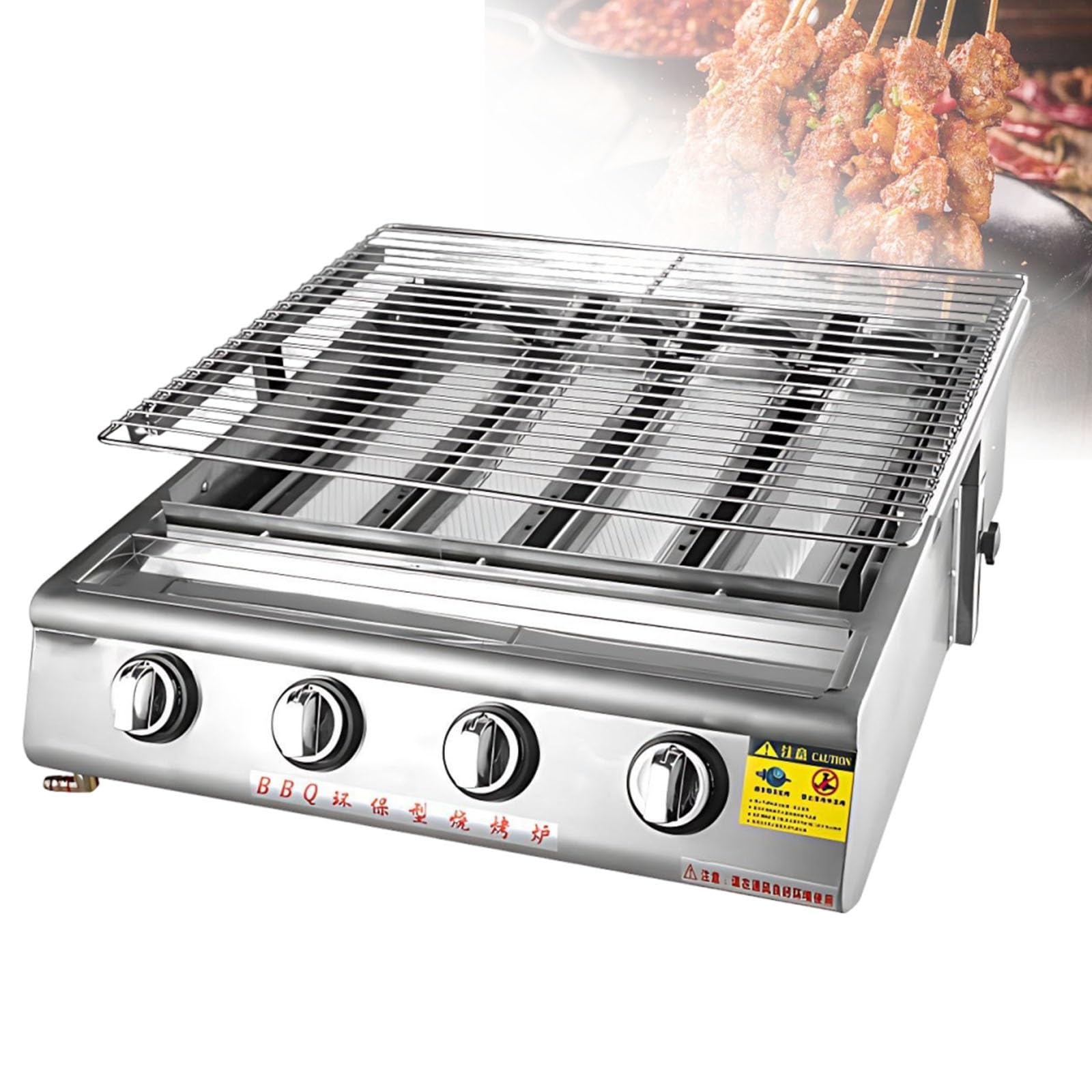 8-palnikowy grill gazowy plancha, komercyjny grill stołowy z kapturem ze stali nierdzewnej, regulowana wysokość, zapłon piezoelektryczny, niskociśnieniowy LPG na imprezy gastronomiczne