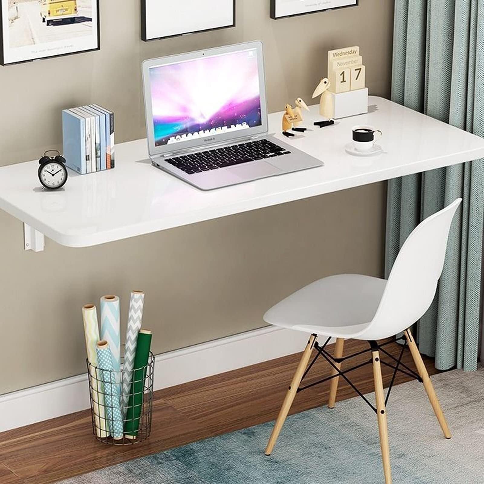 GYRAZXS Folding Wall Mounted Table for Kitchen Dining Wooden Small Space Saving Fold Down Desk (90x40cm)