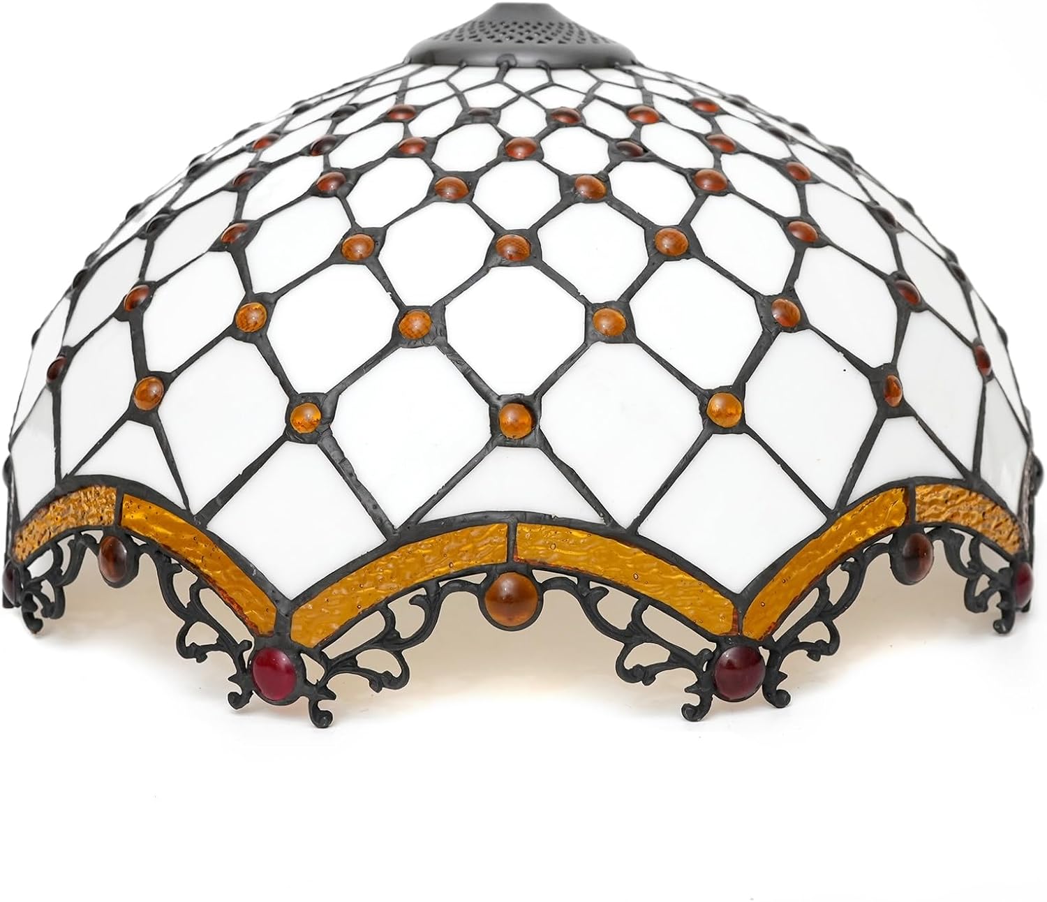 Tiffany Stained Glass Lamp Shade 16 Inch White Crossed Beads Ceiling Light Shade Dome Vintage Large Replacement Lampshade for Floor Lamps Table Lamp Pendant Light Home Office Deco