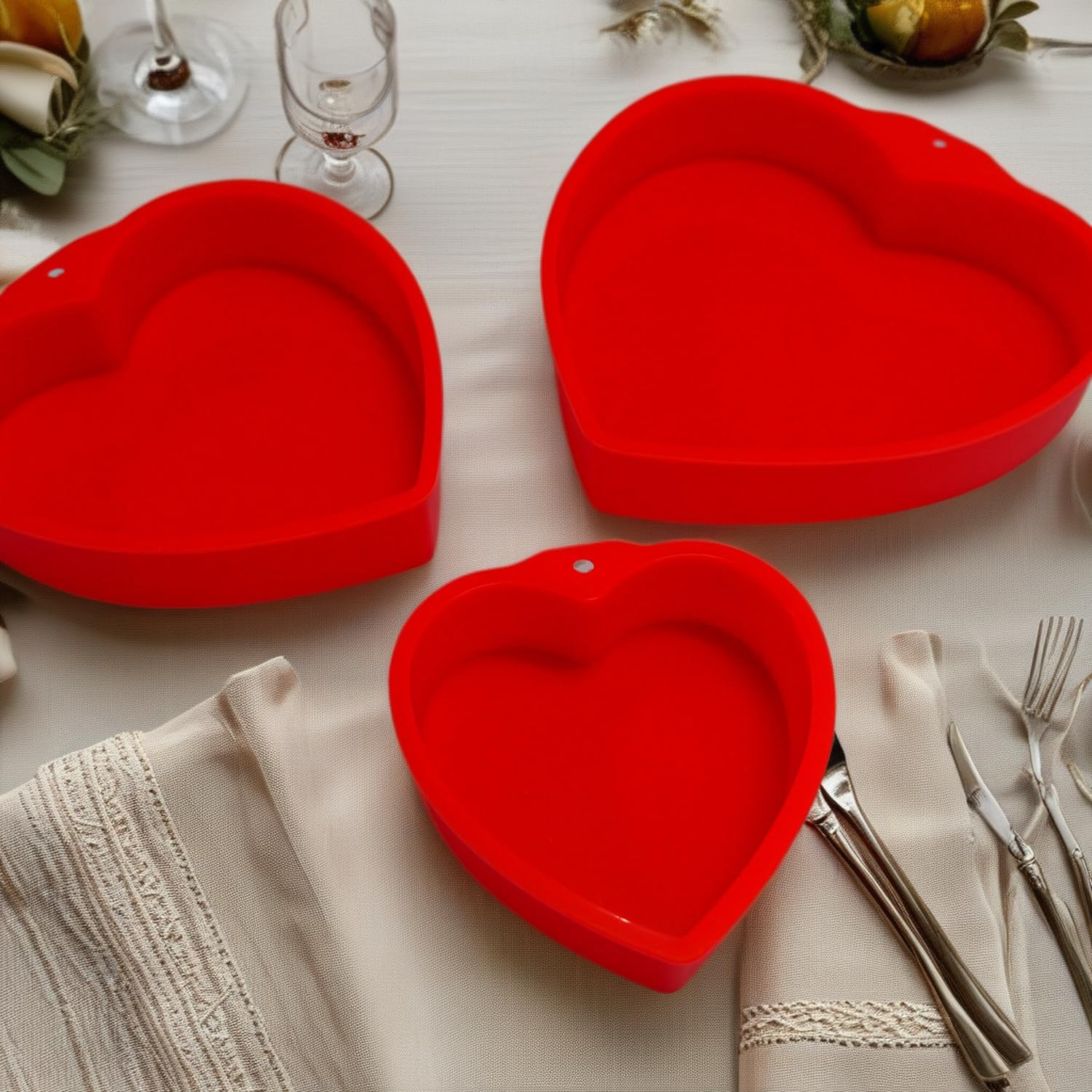 3 stampi in silicone a forma di cuore per la cottura di San Valentino a forma di cuore, stampi per torte a forma di cuore (rosso, 10,2 cm, 15,2 cm, 20,3 cm)