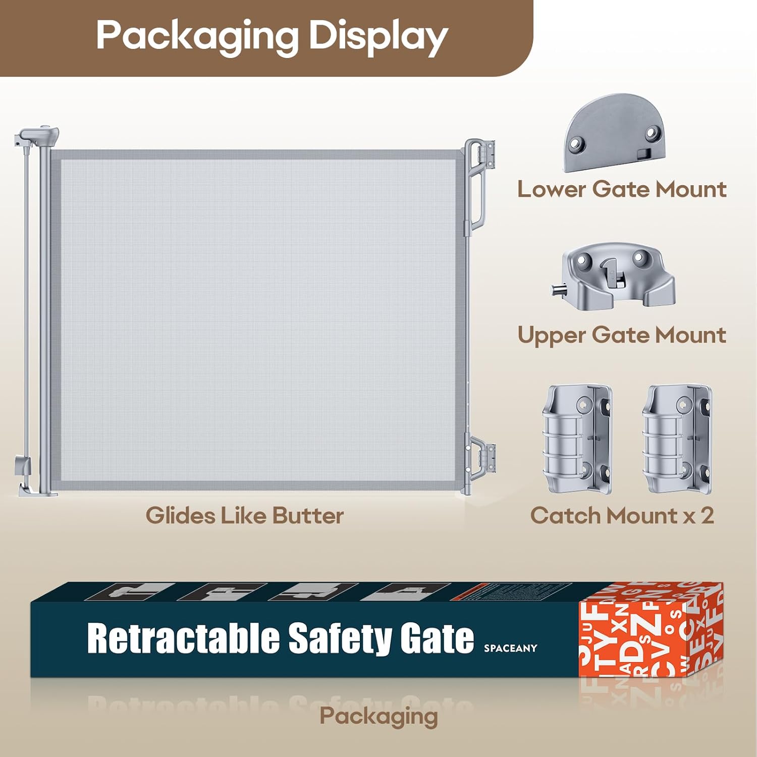 SPACEANY Retractable Safety Baby Gate or Mesh Dog Gate,Durable Portable Mesh Retractable Gate,Easy to Use for Stairs, Doorways, Hallways, Indoor, Outdoor, 33.5" Tall, Up to 45" Wide, Gray