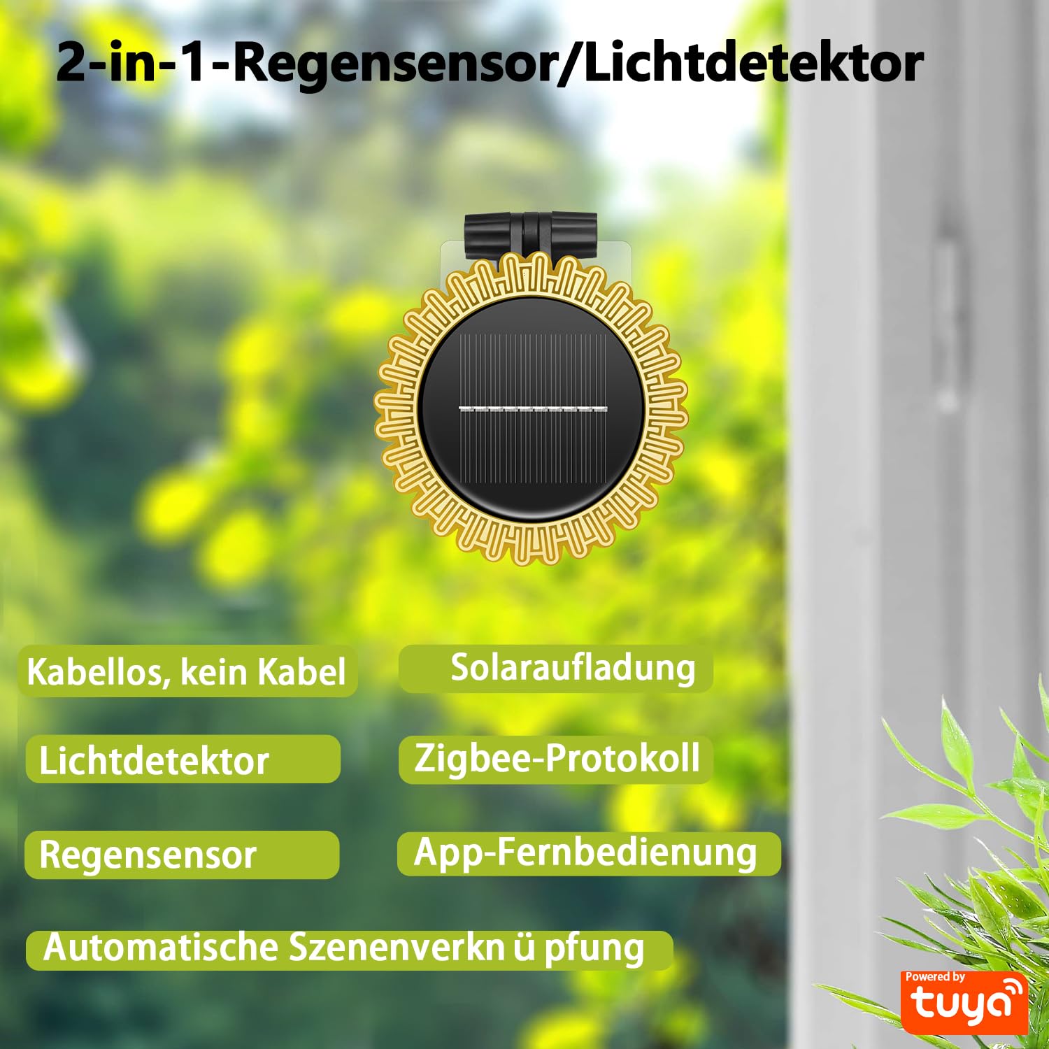 Haozee Smart Tuya Zigbee, sensore di pioggia e luce, a energia solare, richiede TUYA HUB, supporta Zigbee2mqtt Home Assistant, IPX6 impermeabile