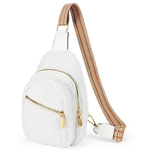 MARIKALIFE Fleece Sling Bag for Women, Cross Body Sherpa Fanny Pack Crossbody Chest Bag Anti Theft Purse with Adjustable Strap - White