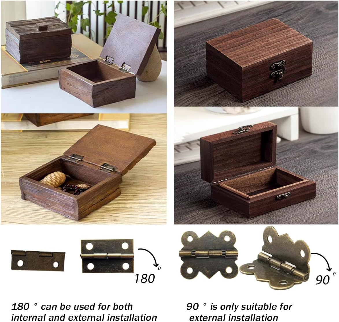 EAEDMY 36 Sets Retro Jewelry Box Hinges and Latches Hardware, Small Bronze Brass Latch Hinges for Wooden Jewelry Box and Decorative Cabinet, with Matching Screws Kit(Catch*12 + Hinges*24) (36)