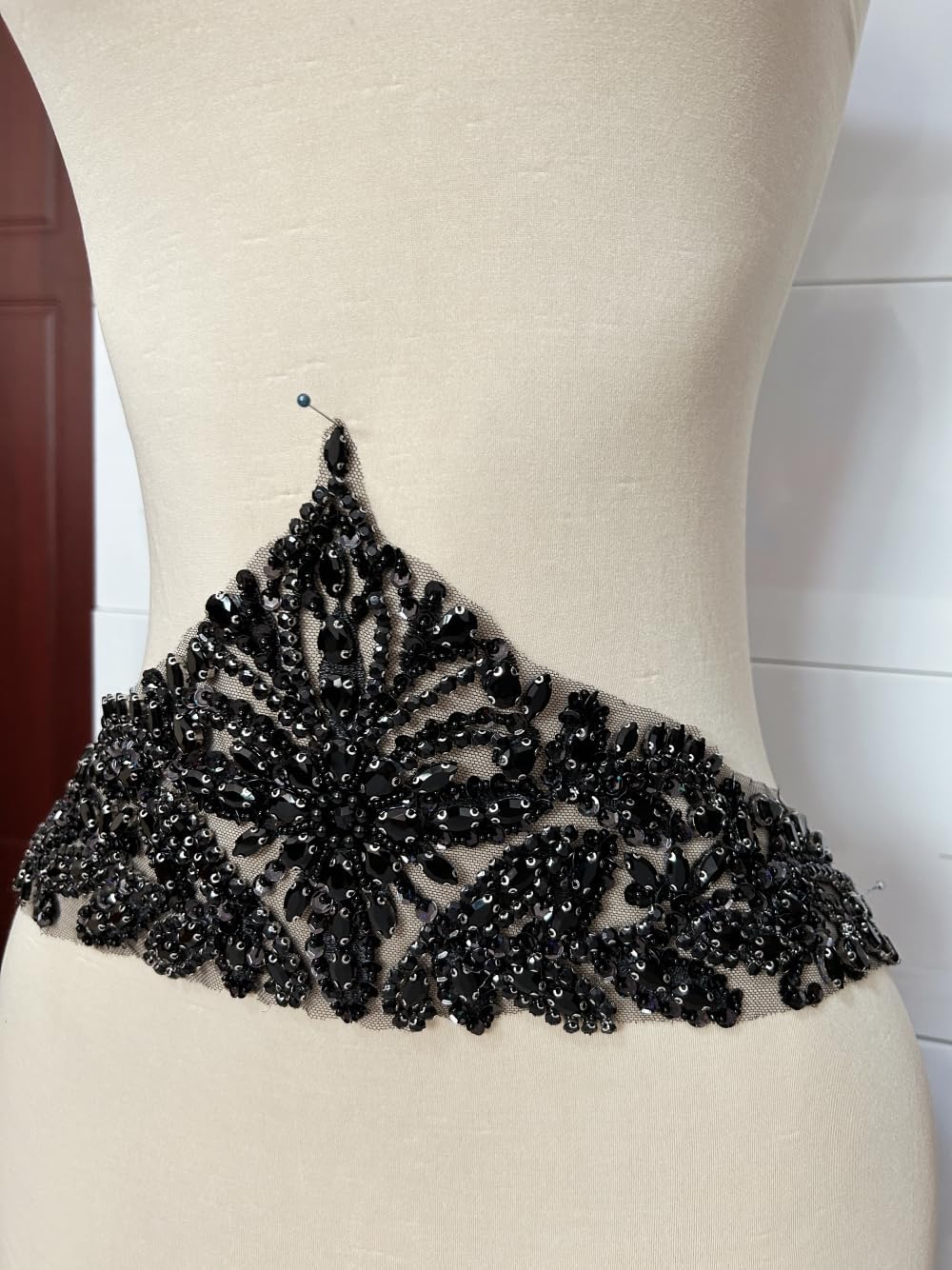 Handmade Rhinestone Applique Bridal Accessories Glass Stones Crystal Belt Wedding Dress Sash DIY Waist Accessory (Black)