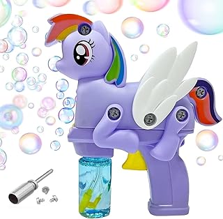 TOYS LAND Bubble Machine Toys Assemblable Handheld Unicorn Bubbles Blower Gun with Music, Light And 2 Bottles Refill Solution Outdoor Play Summer Bubble Maker Gift for Boys Girls (Unicorn Purple)