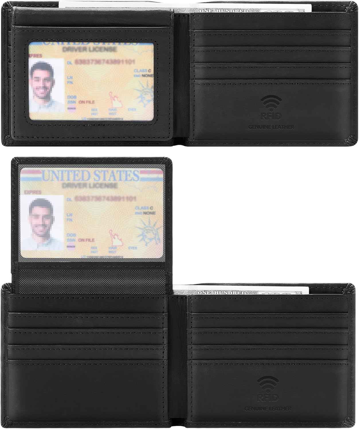 Travelambo Genuine Leather Wallet for Men with Gift Box - Handmade Bifold Stylish - Mens Wallets Rfid Blocking with 2 ID Windows