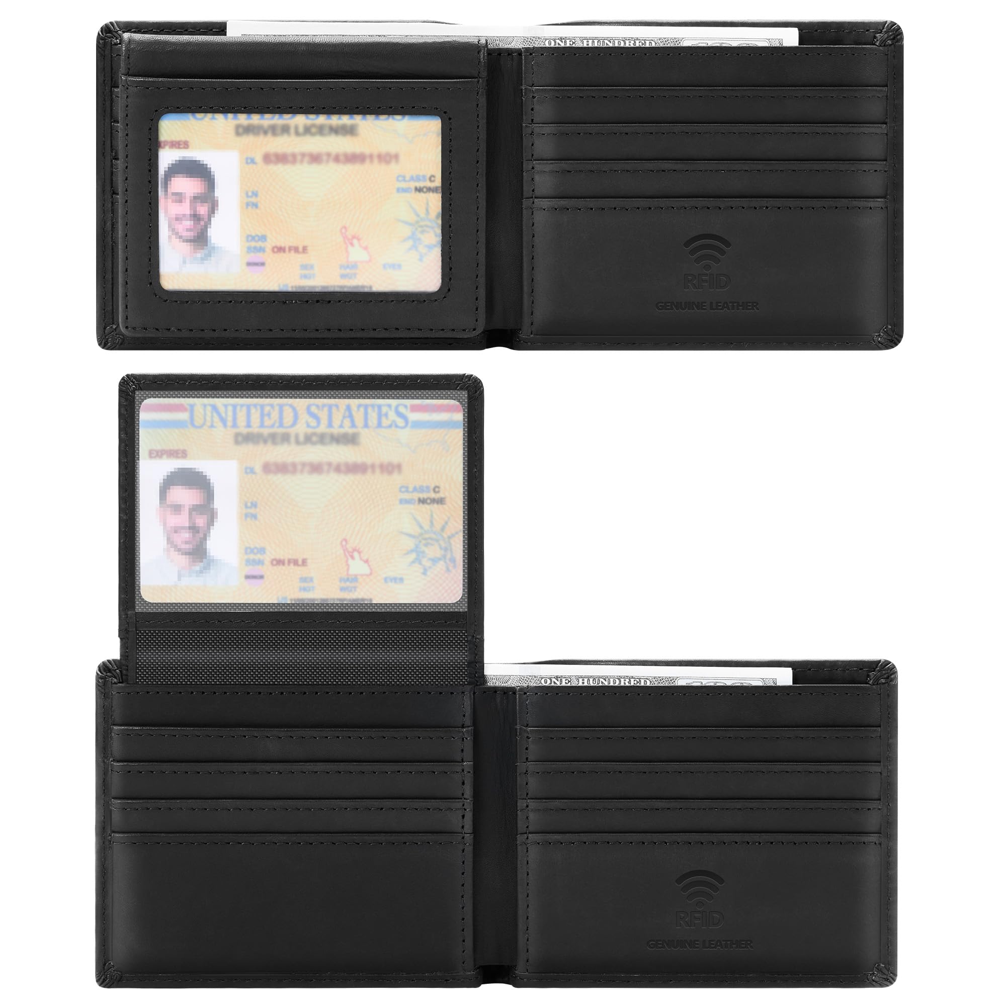 Travelambo Genuine Leather Wallet for Men with Gift Box - Handmade Bifold Stylish - Mens Wallets Rfid Blocking with 2 ID Windows