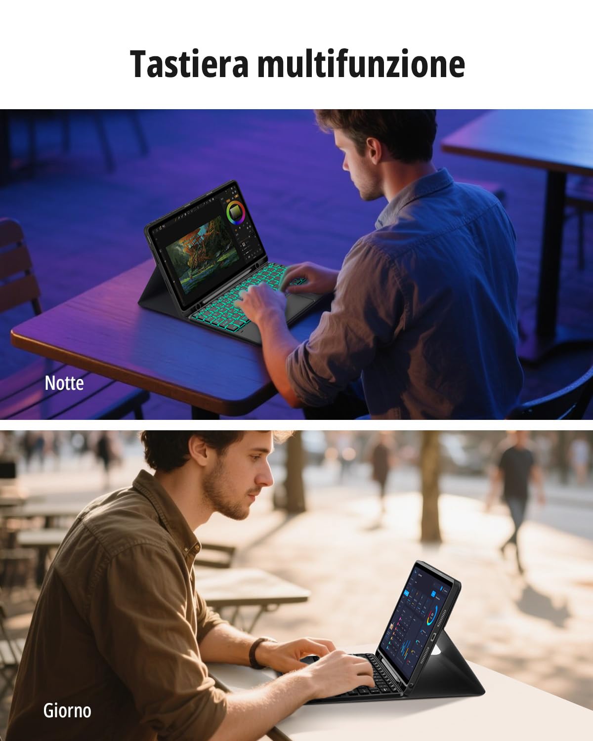 CACOE Cover con Tastiera Compatibile con Lenovo Idea Tab 11 Pollici Tablet 2025 con Touchpad, Custodia con Portapenne Tastiera Wireless Staccabile con Illuminazione a 7 Colori, Nero