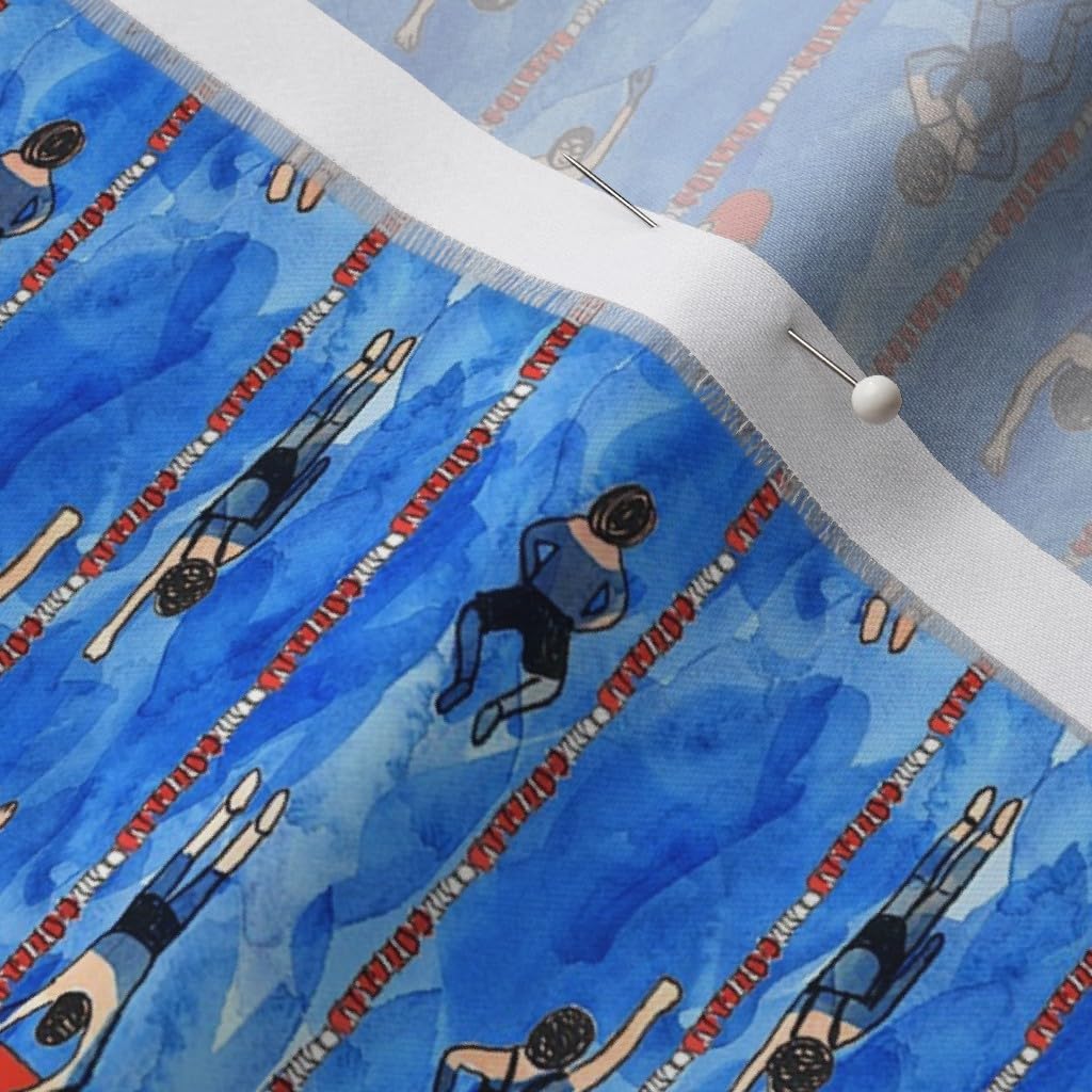Spoonflower Fabric - Swimming Swim Team Pool Lines Printed on Organic Cotton Sateen Fabric by The Yard - Sewing Quilting Apparel Home Decor