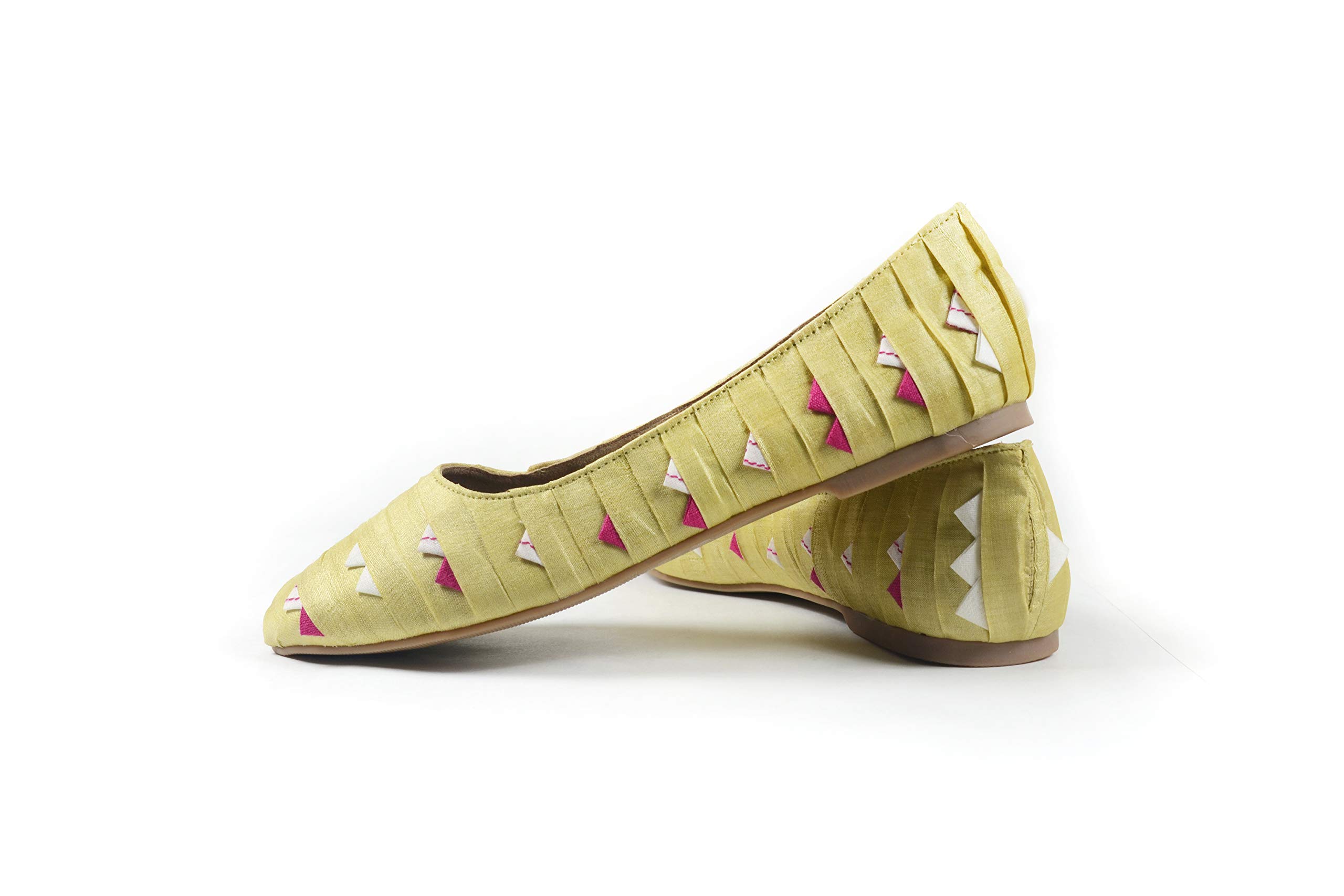 GULAL Women's Basant Pleated Ballerinas (Mint Green)