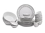 Hitkari Pottries Porcelain Dinner Set 33 Pcs | Coup Shape Dinnerware for Home and Kitchen | White Multicolor Porcelain Tableware | Plates Bowls Spoons Serving Bowls Rice Plate