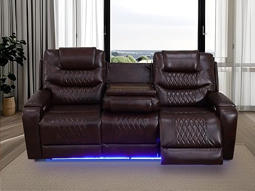 Miniatura 45 de Juego de sofá para sala de estar, sofá de dos plazas con consola de almacenamiento, portavasos, luz LED, puerto USB para apartamento, oficina