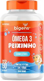 Ômega 3 Peixinho, Concentrado em EPA e DHA, Sabor laranja, 60 Caps Mastigáveis, Bigens