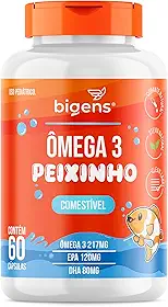 Ômega 3 Peixinho, Concentrado em EPA e DHA, Sabor laranja, 60 Caps Mastigáveis, Bigens