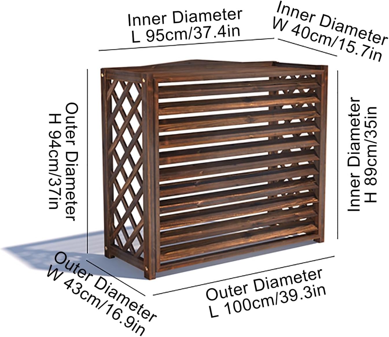 Air Conditioning Cover for Outside Unit Plant Privacy Fence Outdoor Privacy Screen Wood Privacy Screens Flower Rack Shutters for Garden Patio Lawn Trash Can Enclosure. (Size : 100x43x94cm)