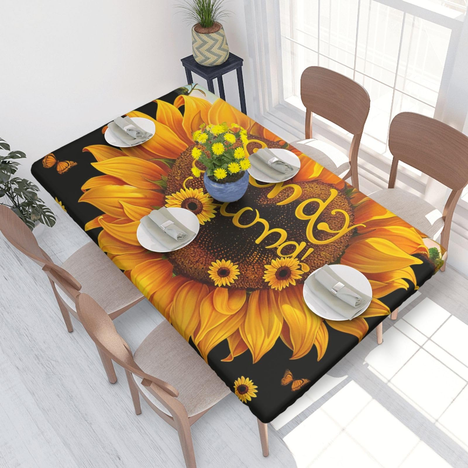 DCARSETCV Blessed to Be Called Nana Sunflower Printed 4FT Waterproof Tablecloth with Elastic Edged Protect & Decor Your Table, Oil-proof Washable Table Cloth Cover for Dinner Picnic Party