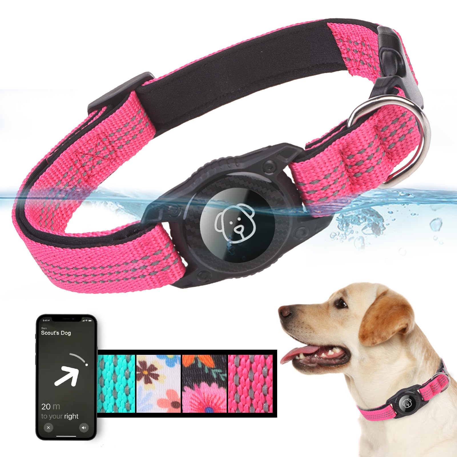 BINGPET AirTag Dog Collar with Waterproof Airtag Holder,Ultra-Durable Reflective Dog Collar with Padded for Tracker,Adjustable Heavy Duty Dog Collar
