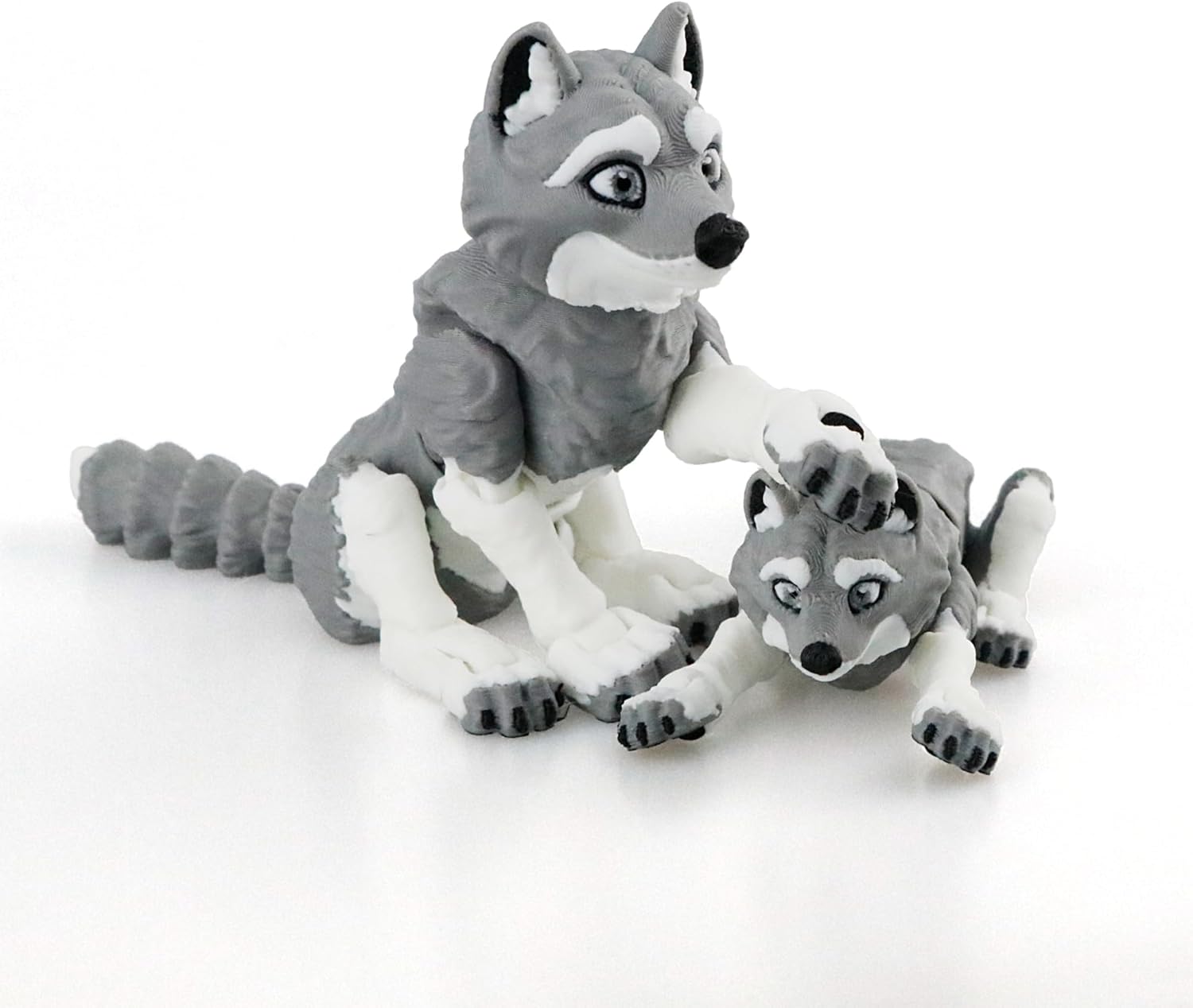 3D Printed Animals Wolf, Flexible Articulated Poseable 3D Printed Animals - Fidget Desk Pets Gift Classroom Rewards Toys