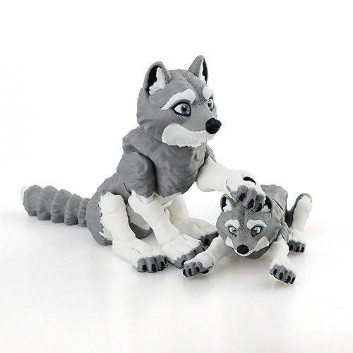 LehuoMaker 3D Printed Animals Wolf, Flexible Articulated Poseable 3D Printed Animals - Fidget Desk Pets Gift Classroom Rewards Toys